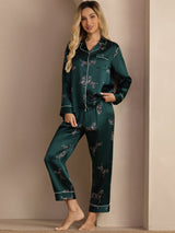 [Smaragd Zebra] SilkSilky-NL Long Sleeve Lapel Collar Dames Pyjama Set 005