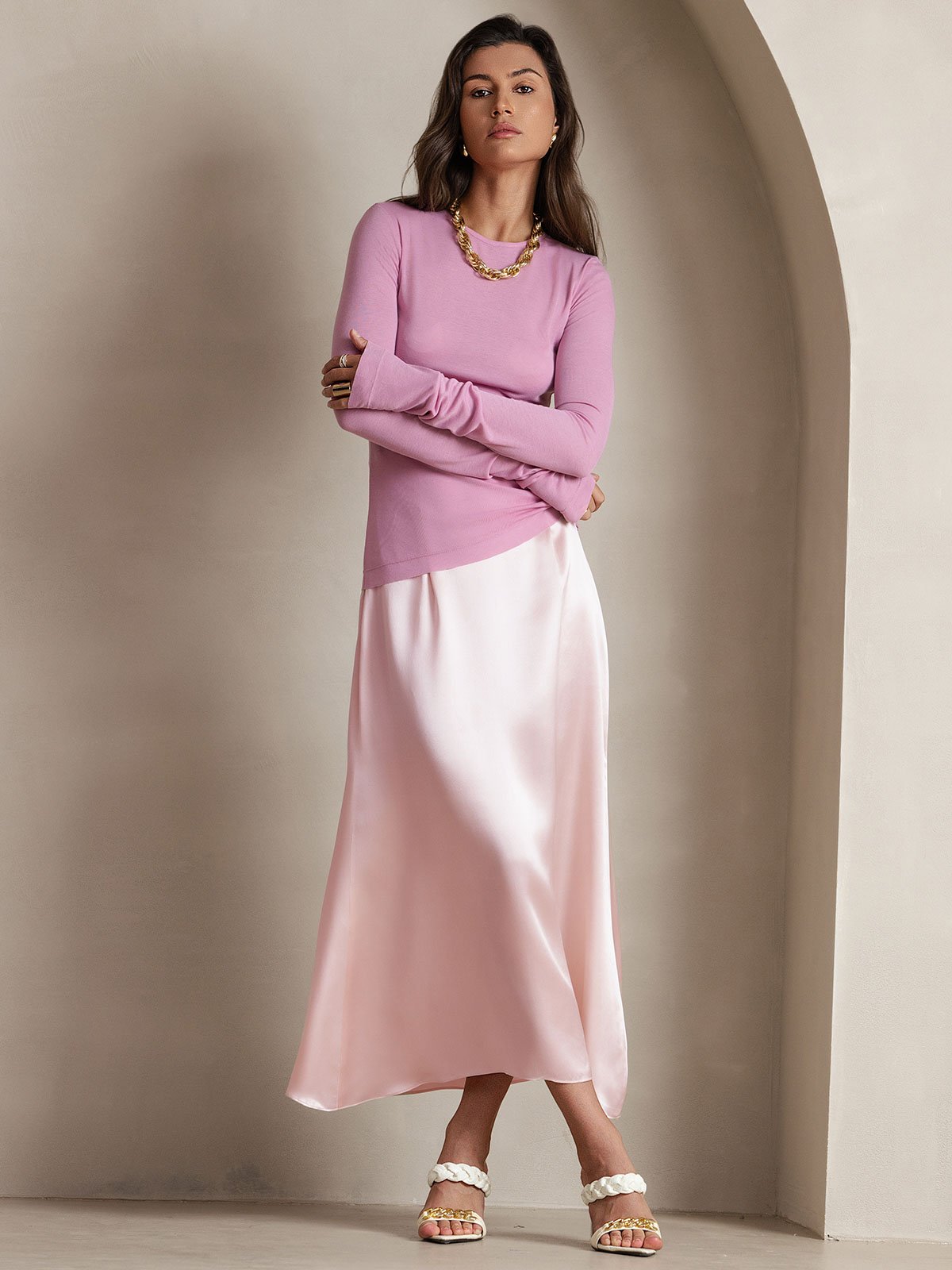 [Roze] SilkSilky-NL 19Momme Zijde Skirt 001
