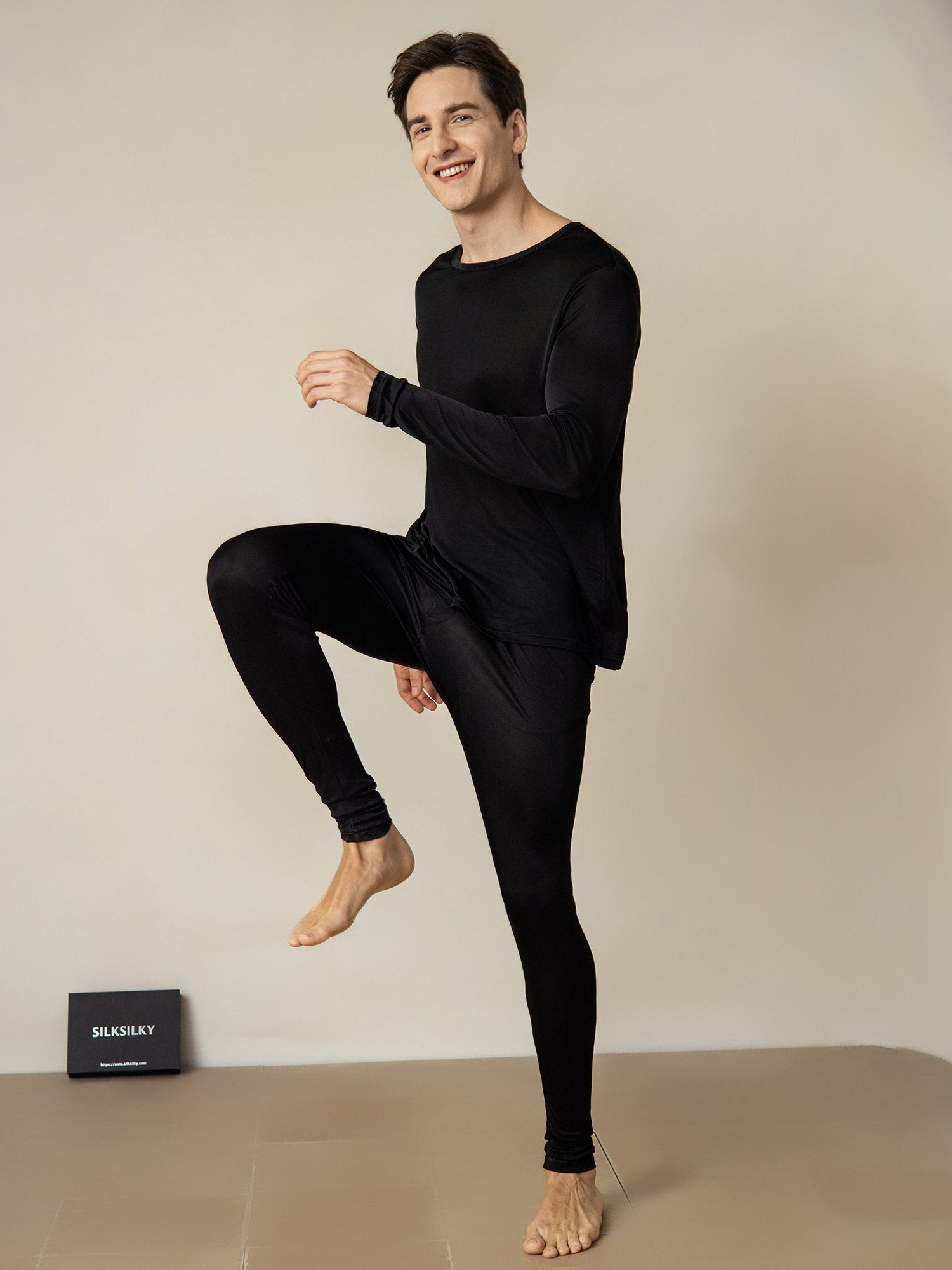[Zwart] SilkSilky-NL Zijde Mens Pajamas 002