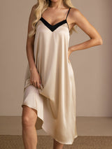 [Rijstbeige] SilkSilky-NL V Neck Nachthemd 007