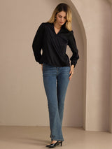[Zwart] SilkSilky-NL Long Sleeve Blouse 006