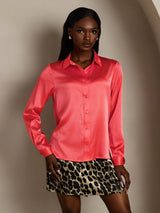 [Keizerlijk Rood] SilkSilky-NL 19Momme Lange Mouw Reverskraag Dames Blouse 001