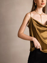 [Bruin] SilkSilky-NL Spaghetti Strap Cowl Neck Cami-Top 004