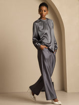 [Donkergrijs] SilkSilky-NL 19Momme Lange Mouw Ronde Hals Blouse 007