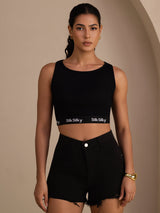 [Zwart] SilkSilky-NL Sleeveless Crew Neck Cami-Top 005