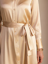 [Champagne] SilkSilky-NL Long Sleeve Lapel Collar Jurk 004