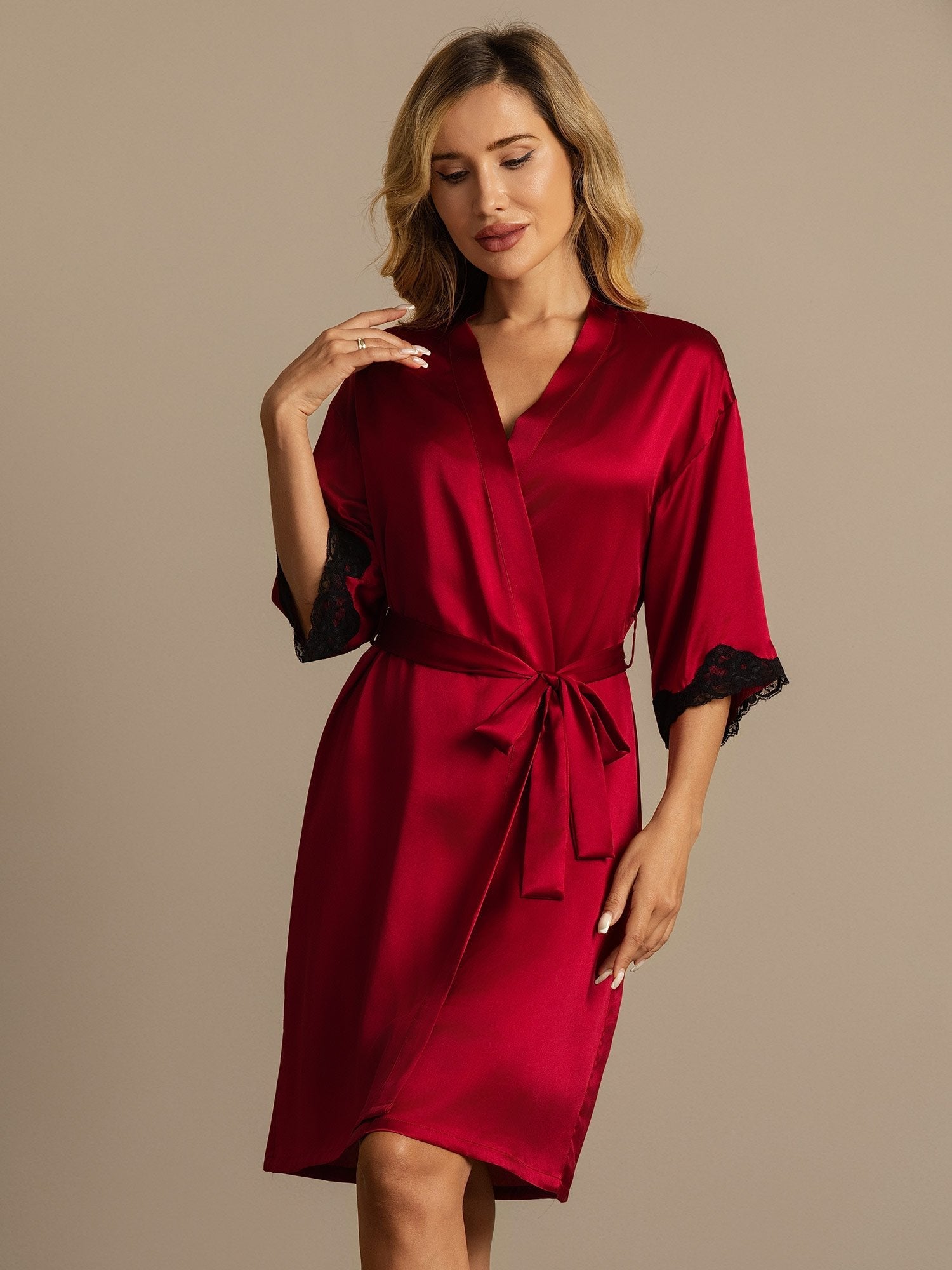 [Wijn] SilkSilky-NL Zijde Womens Robe 007