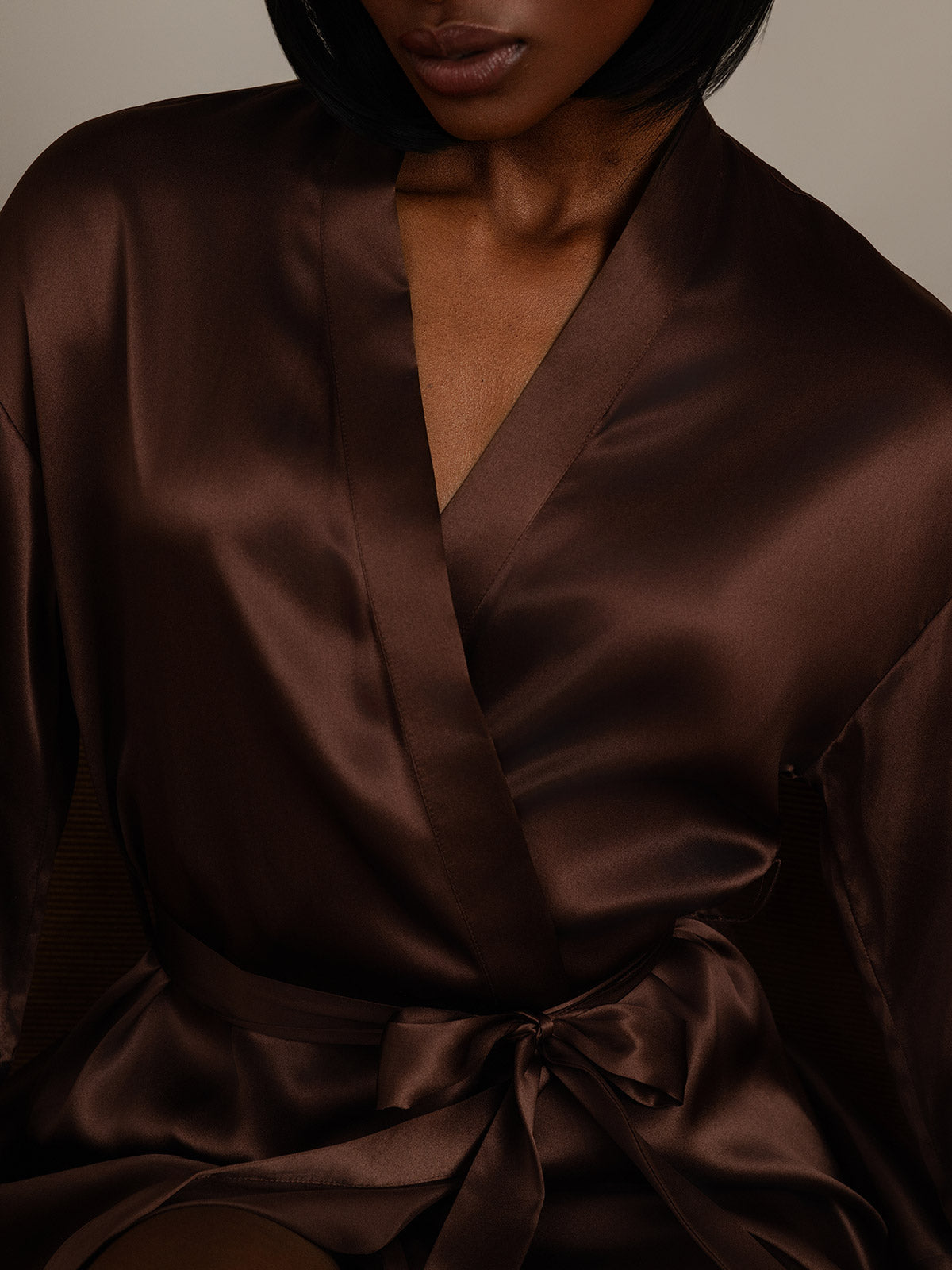 [Koffie] SilkSilky-NL Pure Silk Halve Mouw Womens Robe 008