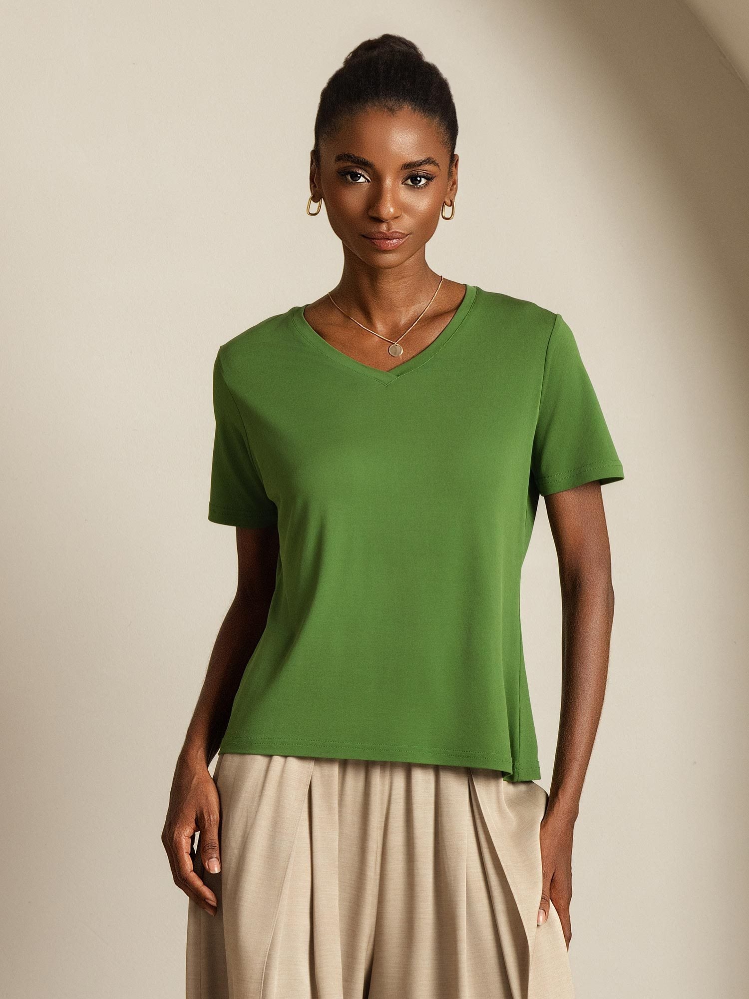 [Groen] SilkSilky-NL Zijde Womens T-Shirt 008
