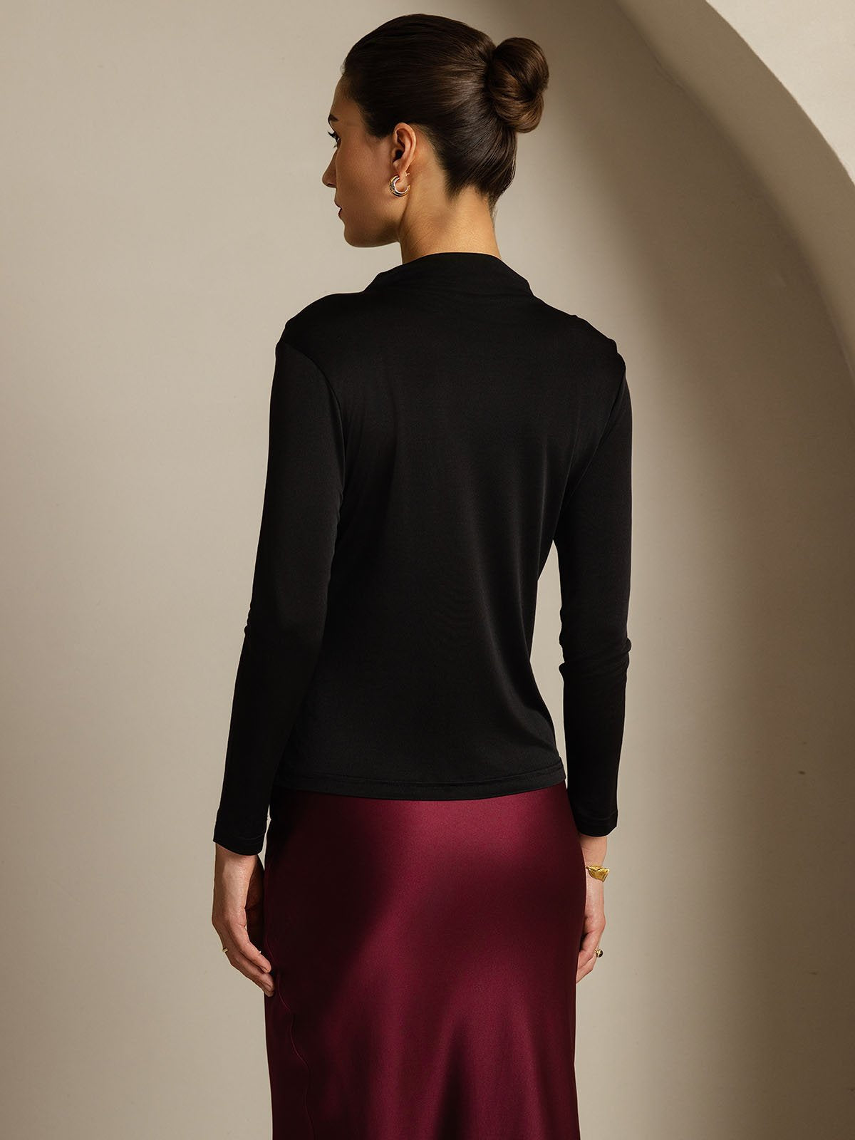 [Zwart] SilkSilky-NL Zijde Womens T-Shirt 002