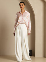 [Roze] SilkSilky-NL Long Sleeve Lapel Collar Dames Blouse 007