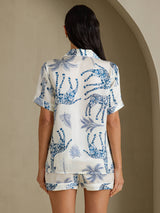 [Witte Giraf] SilkSilky-NL Short Sleeve Notch Collar Dames Pyjama Set 002