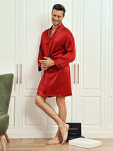 [Wijn] SilkSilky-NL Pure Silk 3/4 Mouw Mens Robe 005