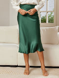 SilkSilky NL 19Momme Pure Silk Skirt Donkergroen 002