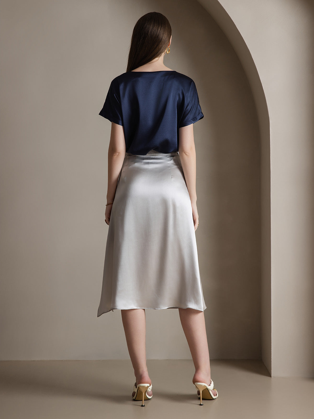 [Lichtgrijs] SilkSilky-NL 19Momme Zijde Skirt 003