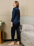 SilkSilky-NL Lange Mouw Revers Dames Pyjama Set Donkerblauw 004