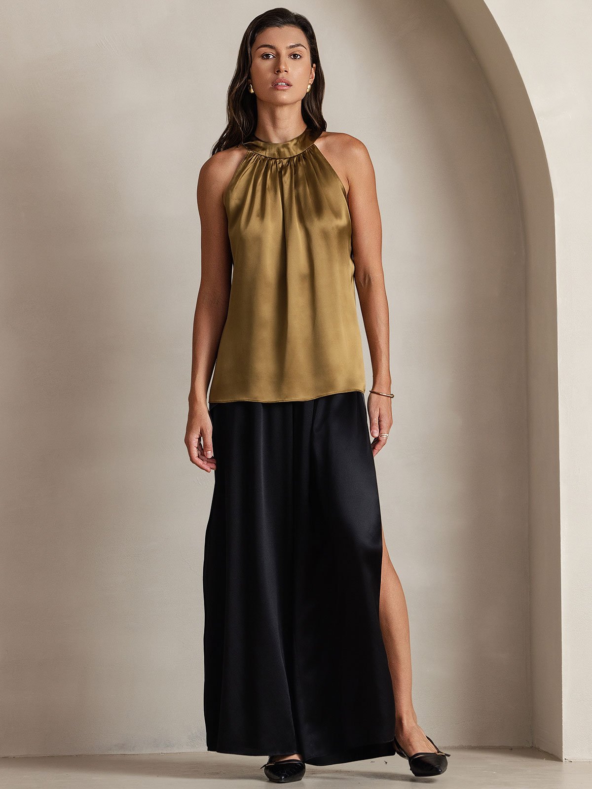 [Bruin] SilkSilky-NL 19Momme Zijde Womens T-Shirt 003