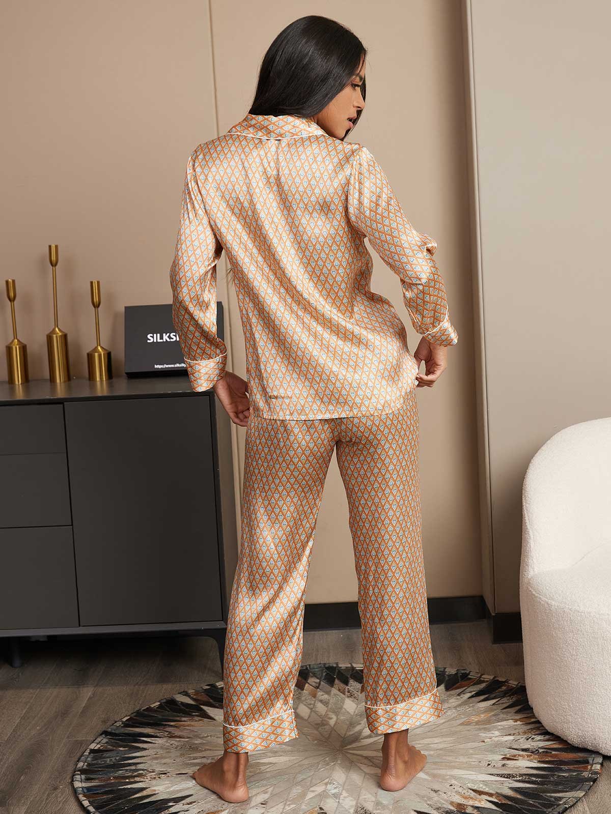 SilkSilky NL Pure Silk Lange Mouw Womens Pajamas Multi 002