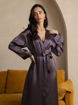 [Paars Grijs] SilkSilky-NL Long Sleeve Dames Kamerjas 006