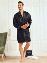 [Zwart] SilkSilky-NL Pure Silk 3/4 Mouw Mens Robe 006