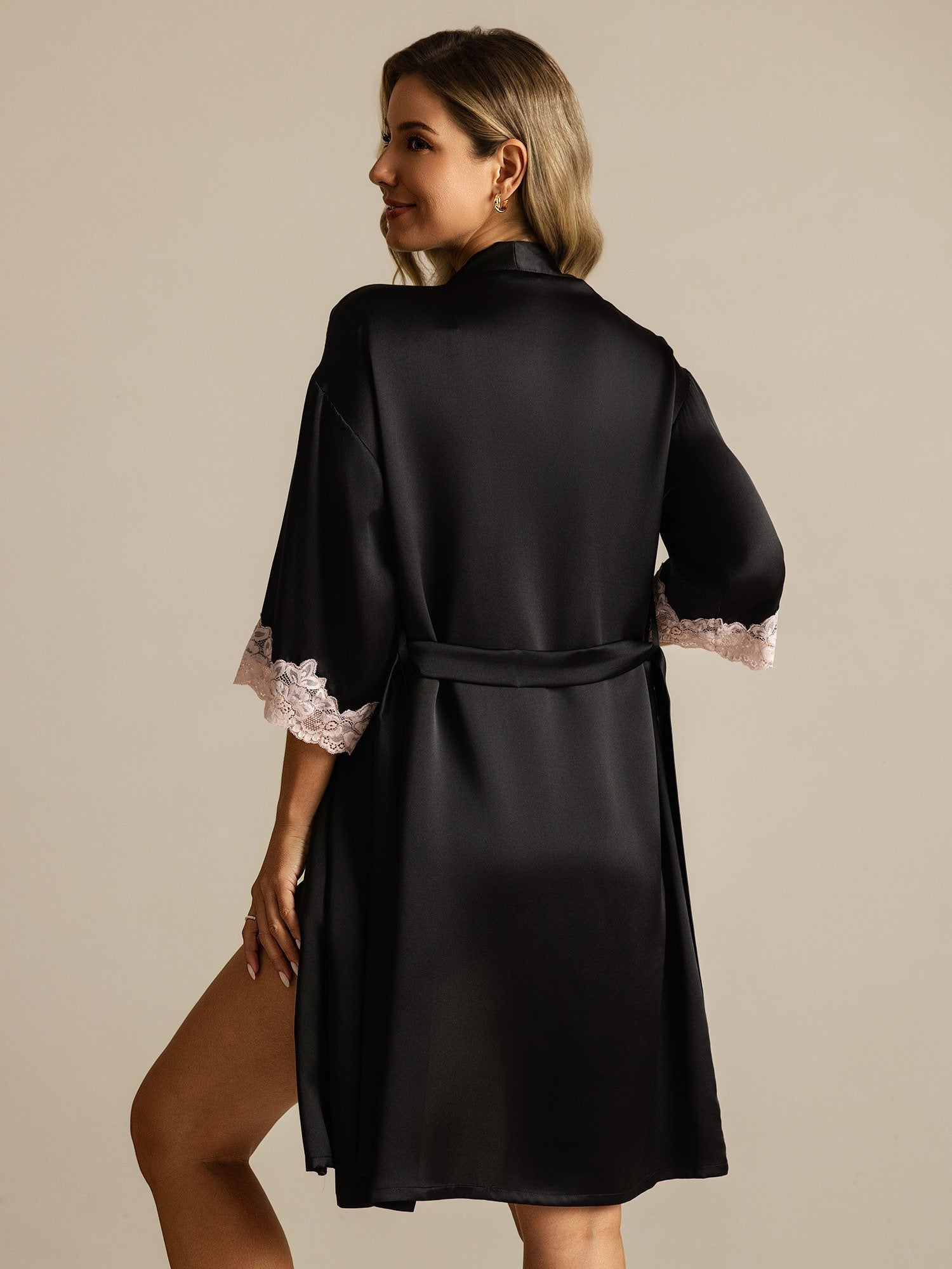 [Zwart] SilkSilky-NL Zijde Womens Robe 002