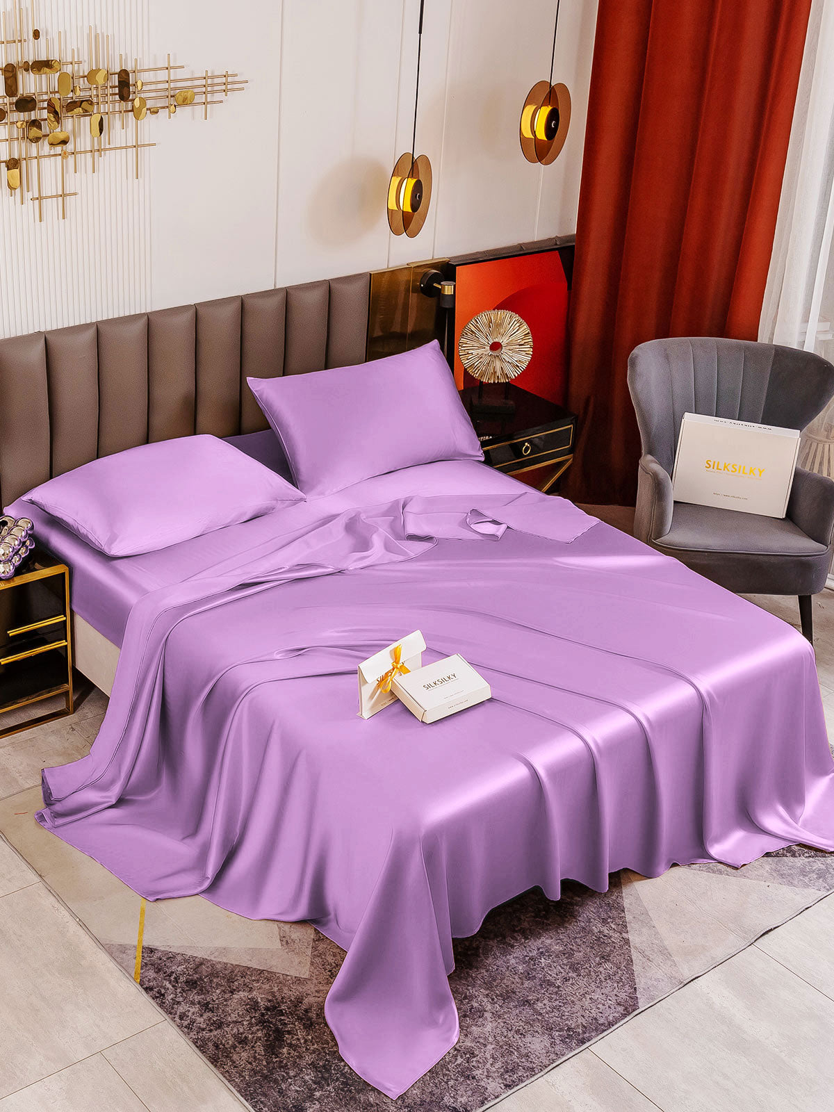 SilkSilky NL 19Momme Pure Silk Bedding Set Lavendel 001