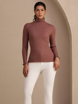 [Cameo Roze] SilkSilky-NL Long Sleeve Turtle Neck Dames T-Shirt 004