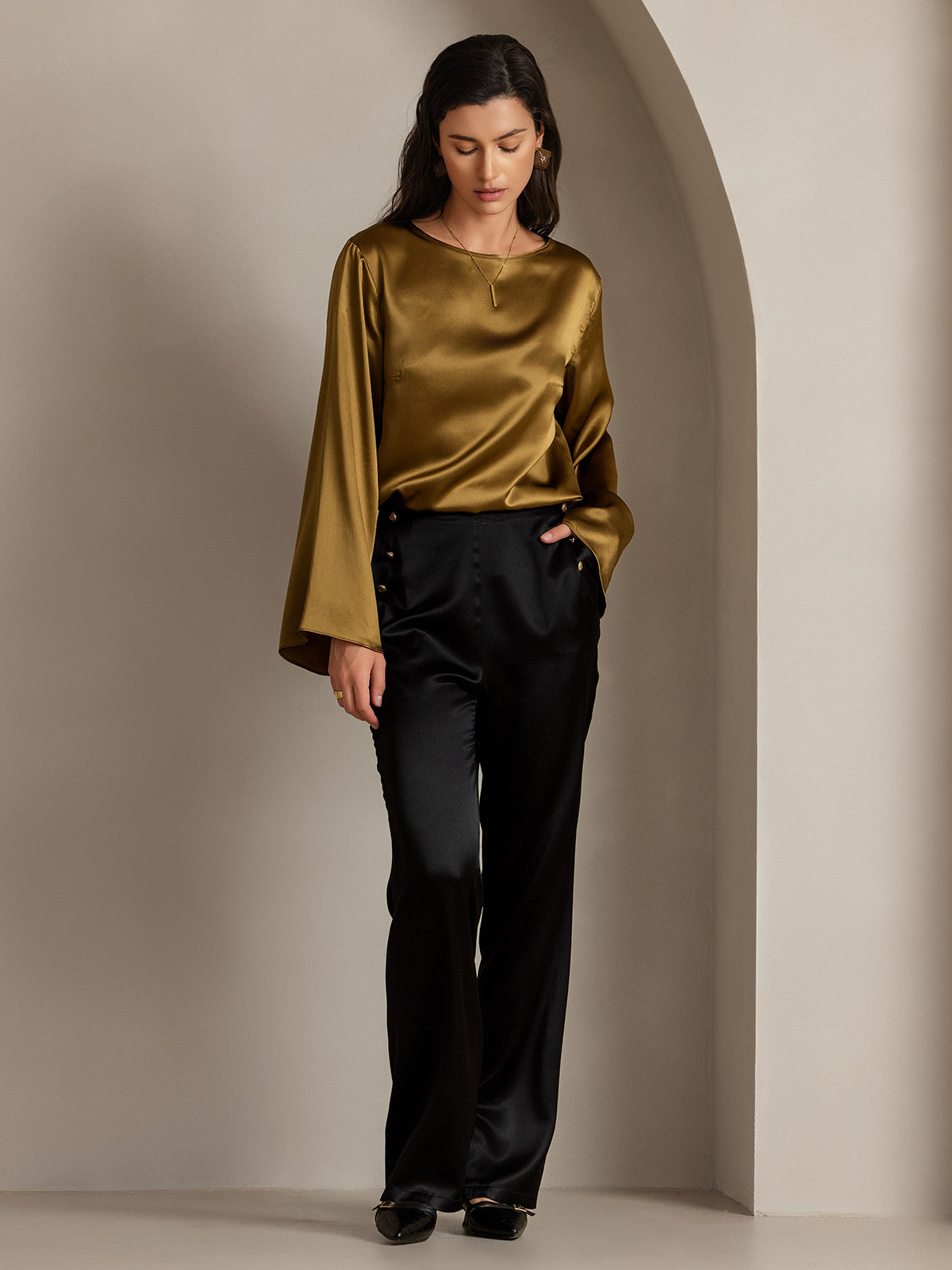 [Zwart] SilkSilky-NL 19Momme Zijde Womens Pants 007