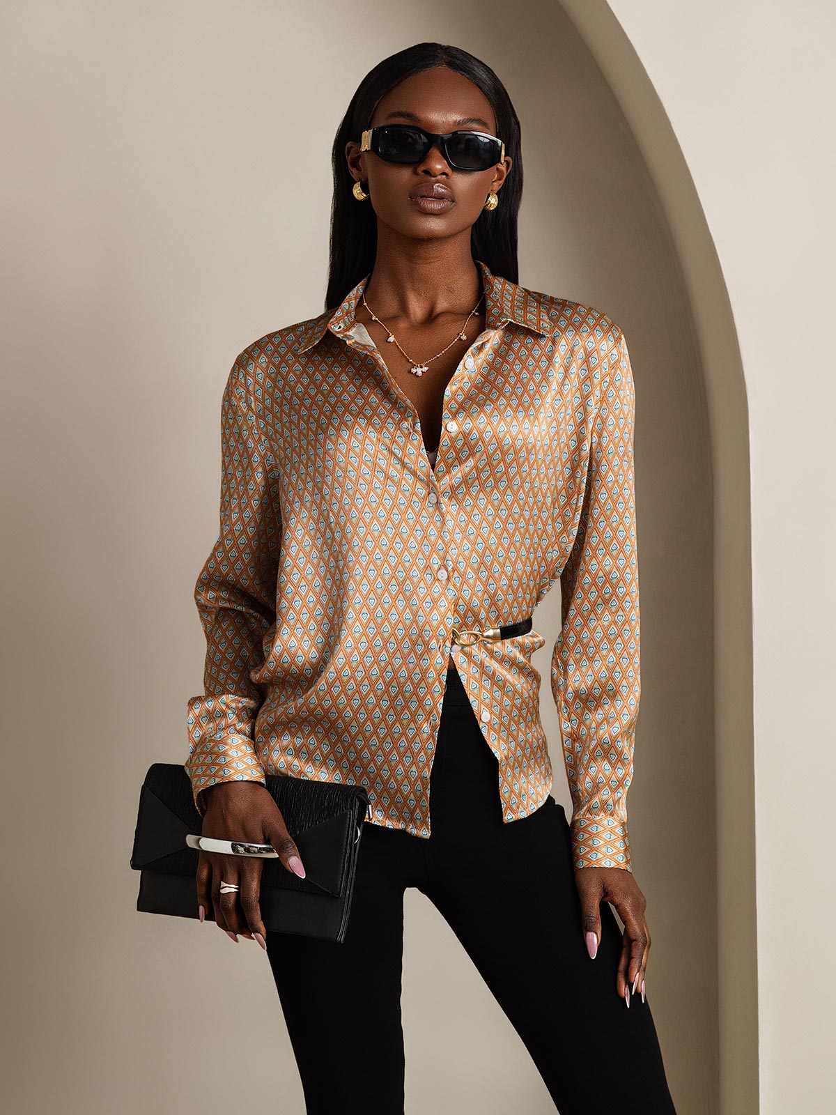 [Floral] SilkSilky-NL Zijde Kraag Dames Blouse 001