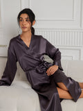 SilkSilky-NL Lange Mouw Womens Robe PaarsGrijs 005