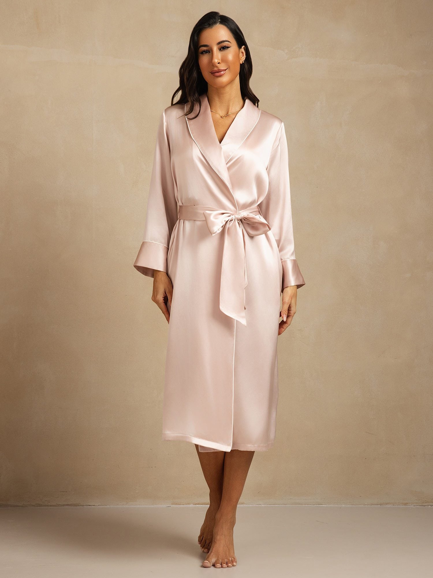 [Roze] SilkSilky-NL Zijde Kraag Dames Kamerjas 003