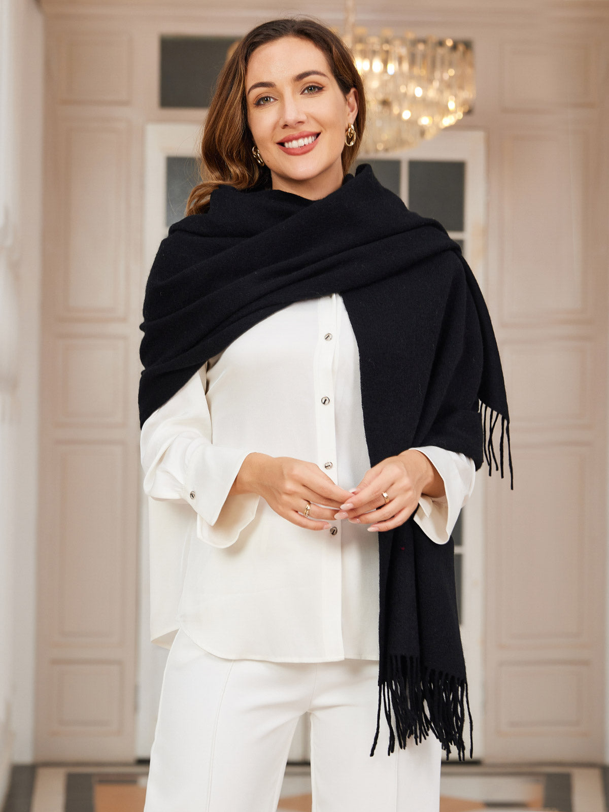 [Zwart] SilkSilky-NL Wol Scarf 003