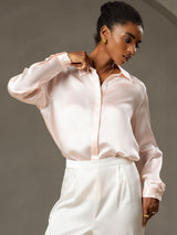 [Roze] SilkSilky-NL Long Sleeve Lapel Collar Dames Blouse 005
