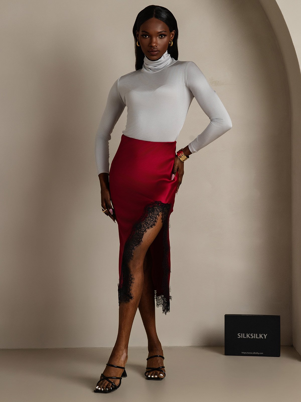 SilkSilky-NL 19Momme Zijde Skirt Wijn 001