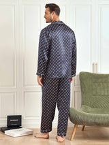[Marine Ketting] SilkSilky-NL 19Momme Lange Mouw Heren Pyjama Set 009