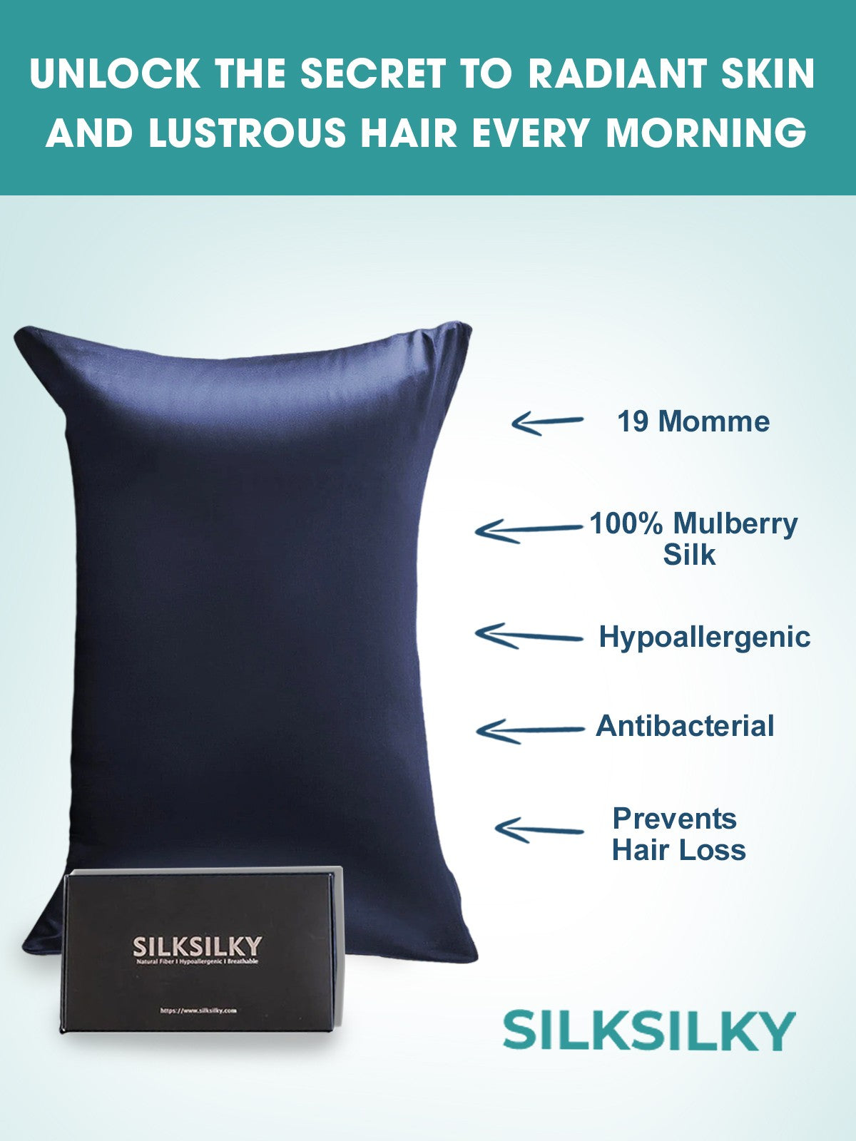 SilkSilky-NL 19Momme Pillowcase Donkerblauw 002