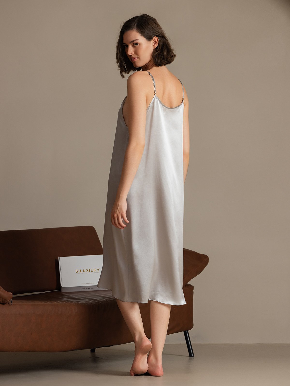 [Lichtgrijs] SilkSilky-NL 19Momme Zijde Dress 002