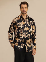 [Zwarte Draak] SilkSilky-NL Long Sleeve Lapel Collar Heren Shirt 001