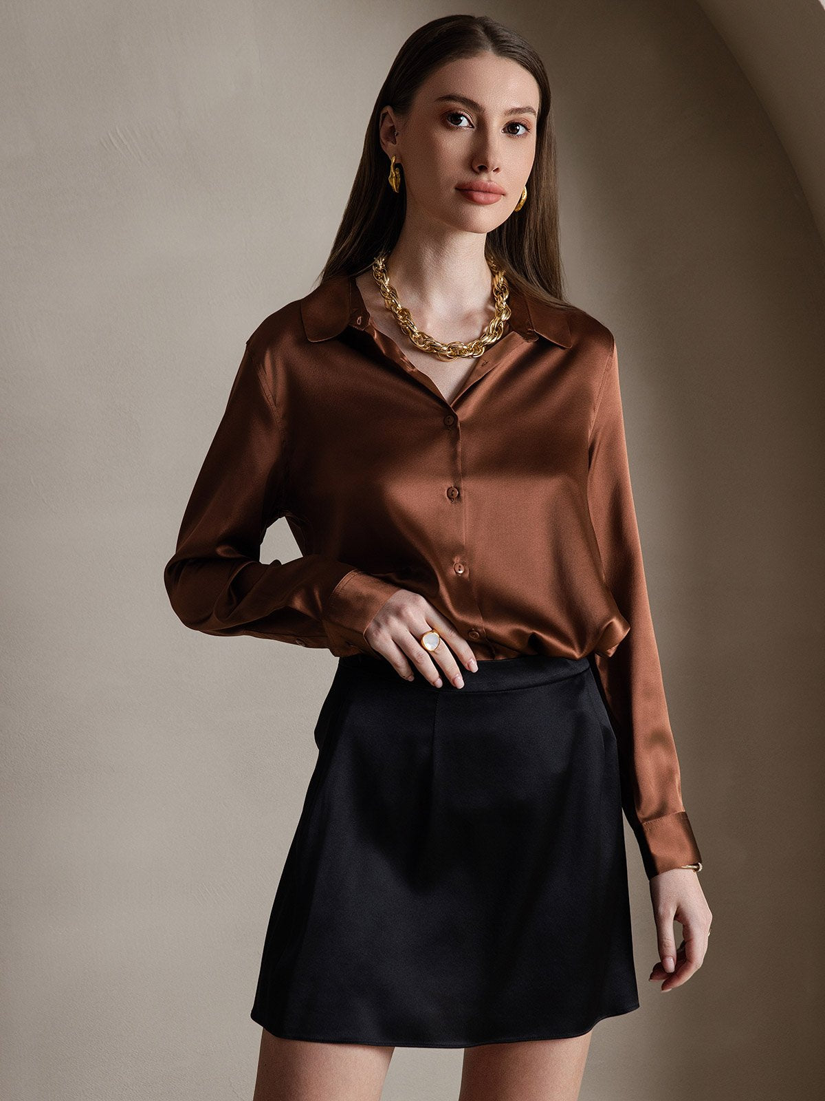 [Zwart] SilkSilky-NL 19Momme Zijde Skirt 007