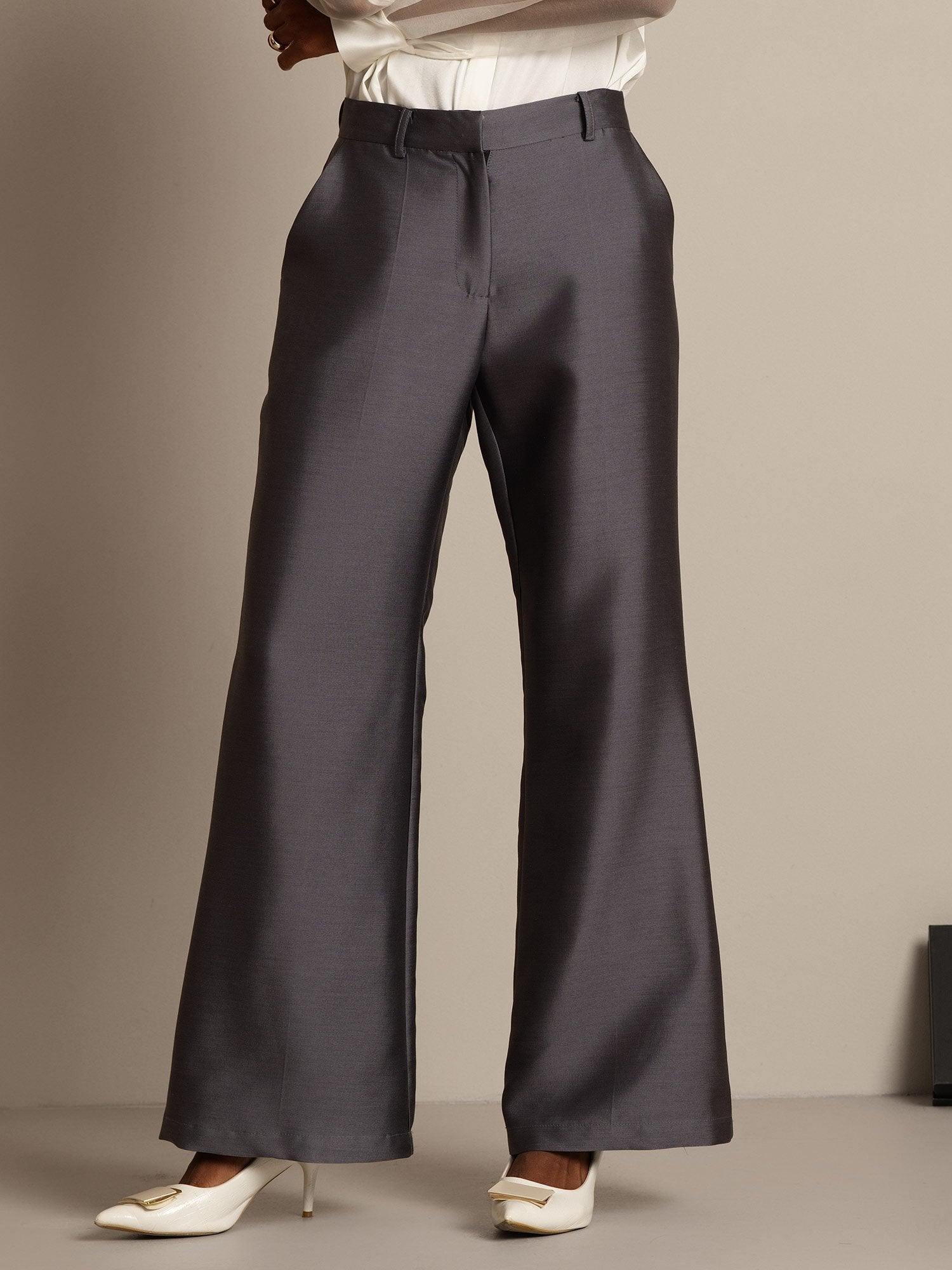 [Grijs] SilkSilky-NL 32Momme Silk-Wool Blend Womens Pants 007,