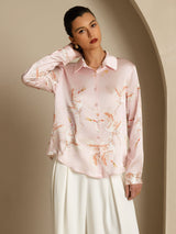 [Roze] SilkSilky-NL Long Sleeve Lapel Collar Dames Blouse 001