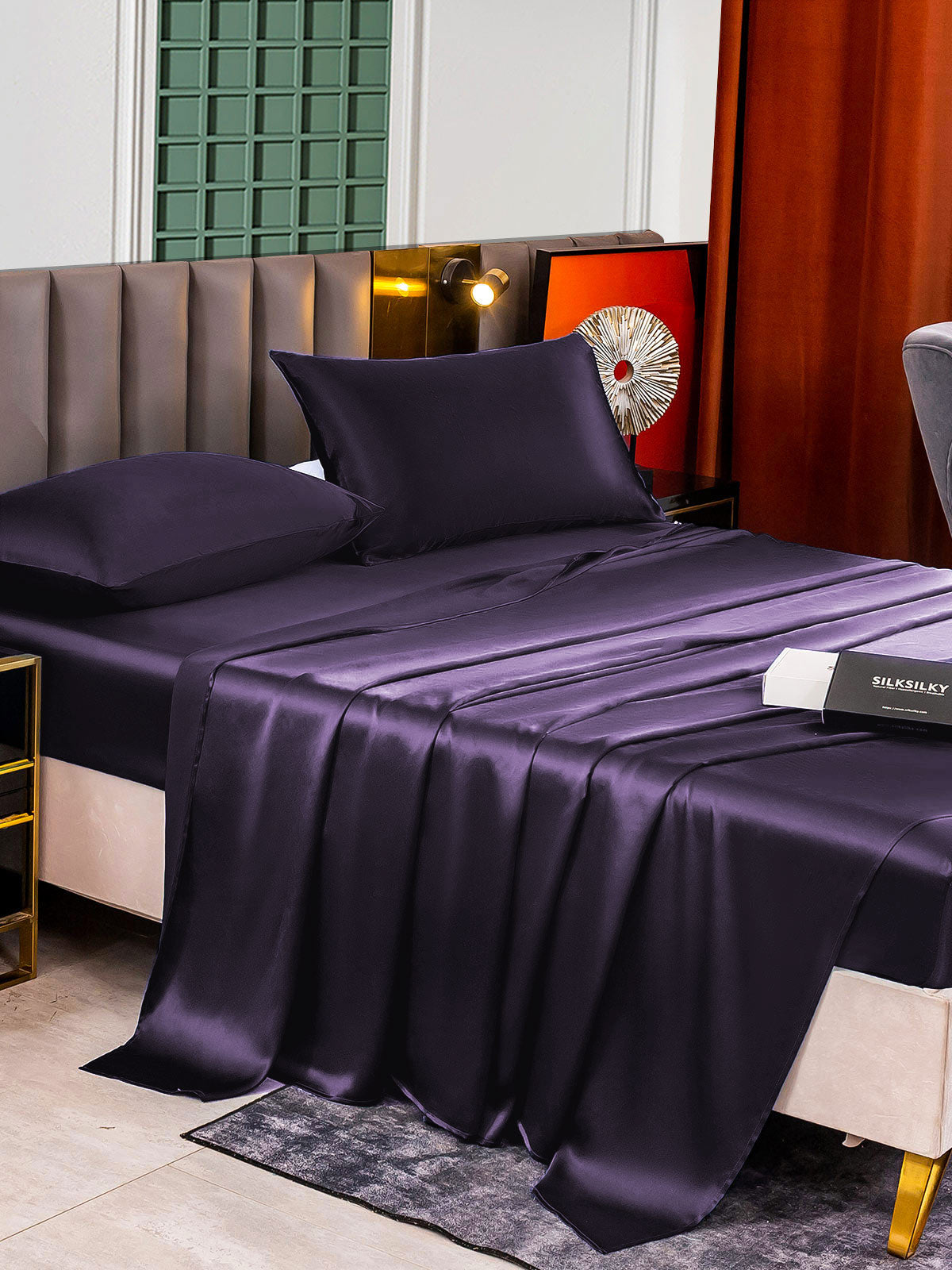 SilkSilky NL 25Momme Pure Silk Bedding Set Donkerpaars 005