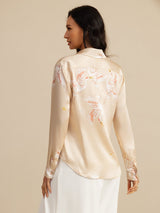 [Champagne] SilkSilky-NL Long Sleeve Lapel Collar Dames Blouse 002