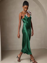 [Groen] SilkSilky-NL Spaghetti Strap V Neck Jurk 006