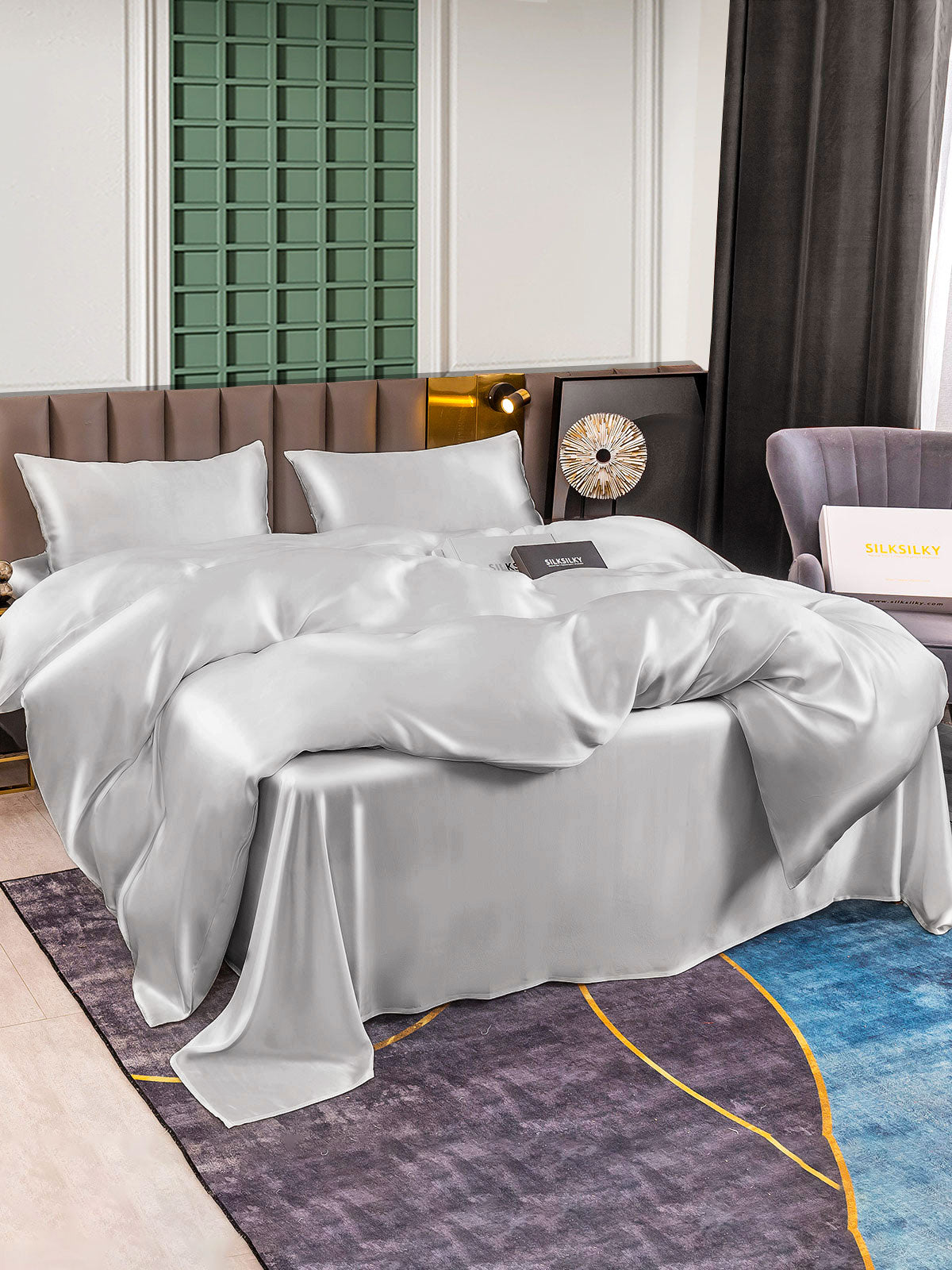 SilkSilky NL 25Momme Pure Silk Bedding Set Zilver 003