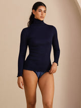 [Donkerblauw] SilkSilky-NL Long Sleeve Turtle Neck Dames T-Shirt 004
