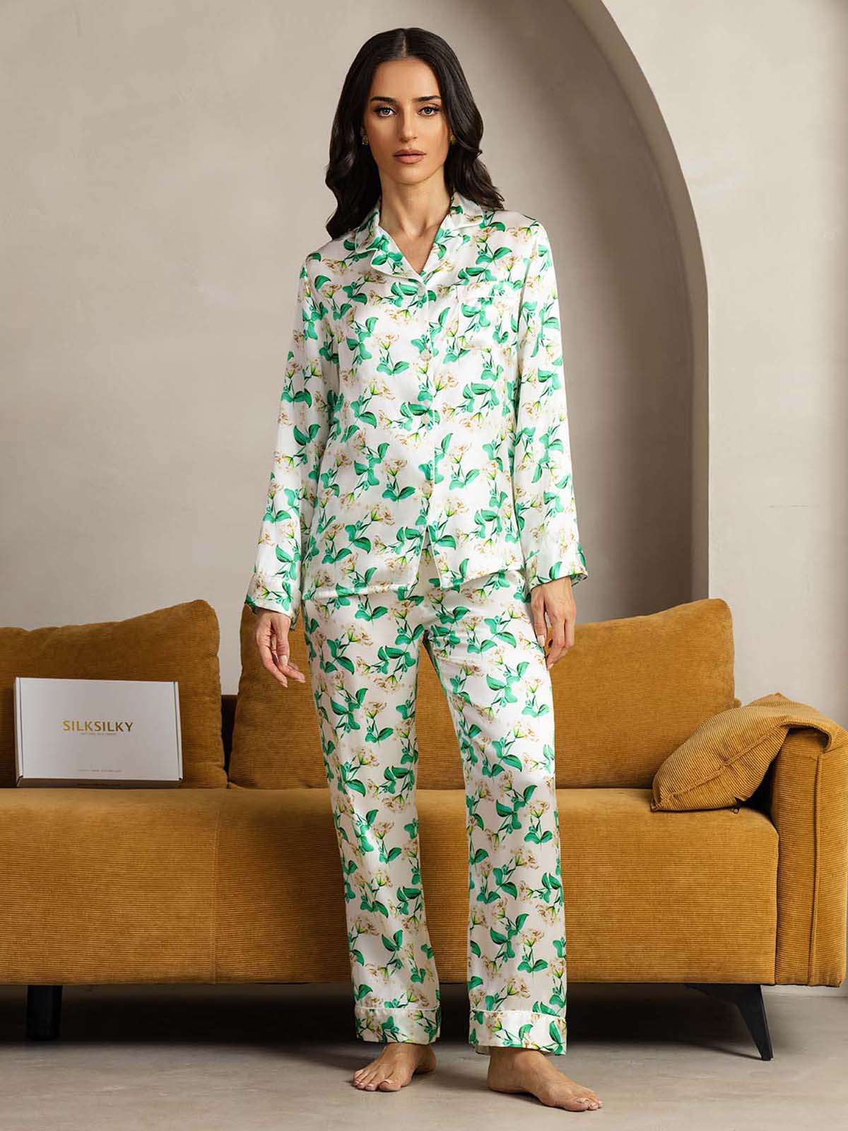 [Groene Bloemen] SilkSilky-NL Womens Pajamas 006