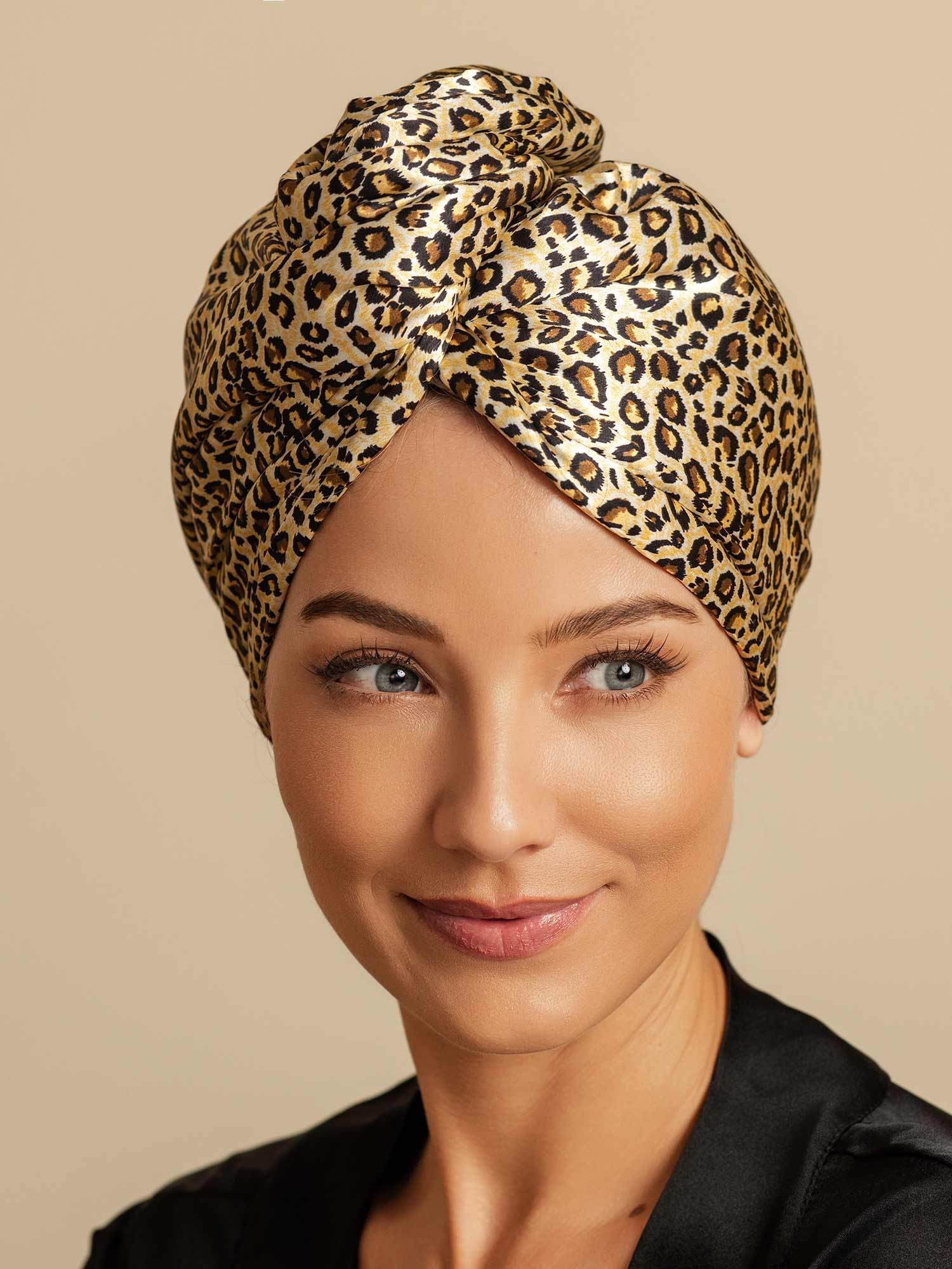 [Leopard] SilkSilky-NL Zijde Hair Towel Wrap 001,