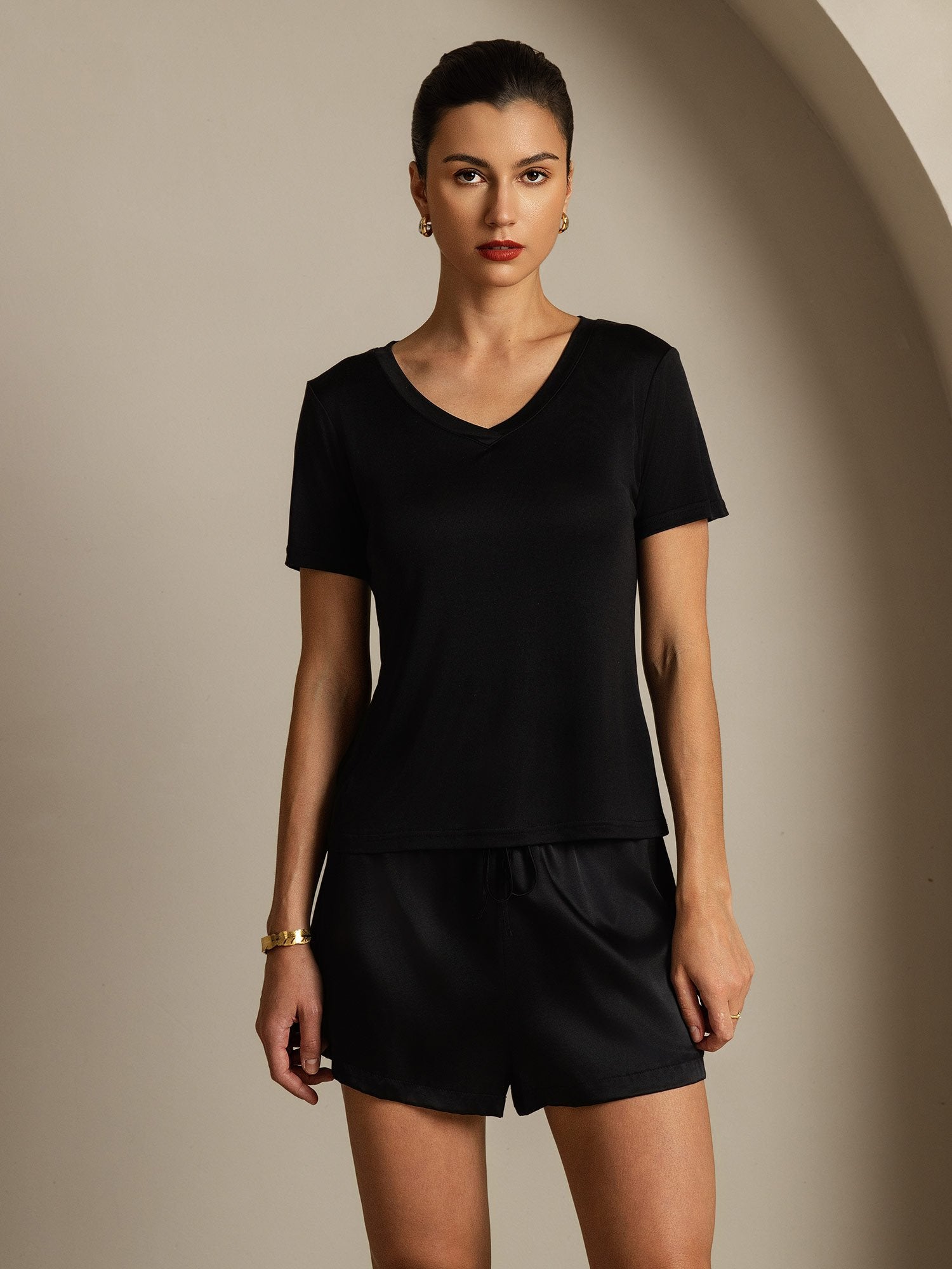 [Zwart] SilkSilky-NL Zijde Womens T-Shirt 001