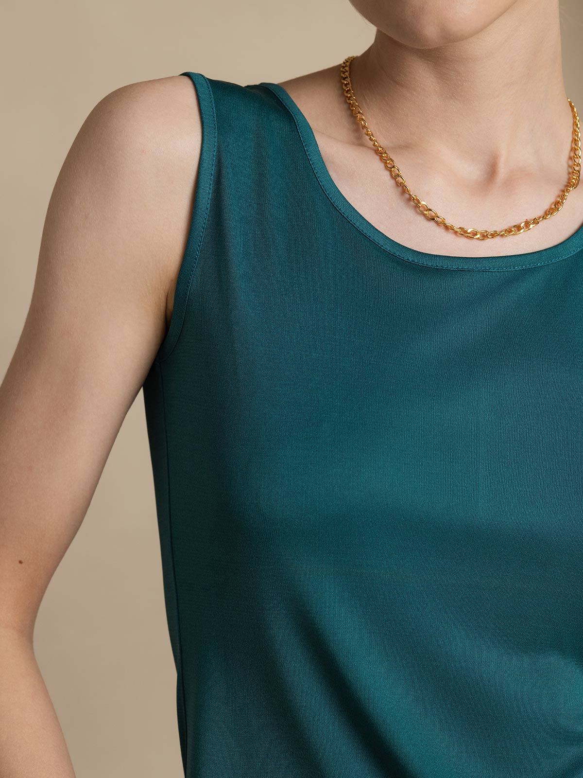 [Donkergroen] SilkSilky-NL Mouwloos Ronde Hals Dames T-Shirt 004